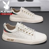 ราคา รองเท้าหนังลำลอง Playboy รองเท้าผ้าใบหนังพื้นนิ่มสีขาว (52151764805)
