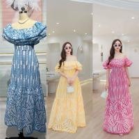 ราคา (s-4xl sale) เดรสยาว งานปักทั้งชุด เดรสปาดไหล่ งานป้าย ananya (27255197898)