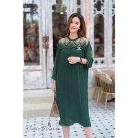ราคา เดรสอัดพลีทผ้าชีฟอง สีเขียว ชุดคลุมท้อง (3255565776)