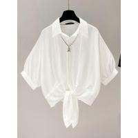 ราคา ✨เสื้อเชิ้ตแขนสั้นสีดําฤดูร้อนเอวเสื้อชีฟองสีขาวเสื้อเกรด ซอก แขนค้างคาวสั้นด้านบน 25.6.6 ZWJD (43077519997)