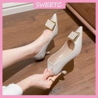 ราคา รองเท้าส้นเข็มรัดข้อสูง 2 นิ้ว รองเท้าทางการ ส้นสูงหัวแหลมแบบฝรั่งเศส หนังนิ่มสำหรับผู้หญิง (28852379601)