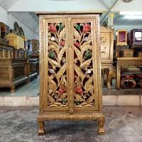 ราคา ตู้พระธรรม ฉลุลายลายดอกไม้ เก็บหนังสือพระไตรปิฎก สูง102cm เดินเส้นทำเก่าติดกระจก (14937765474)