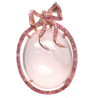 ราคา เข็มกลัดพลอยแท้ โรสควอตซ์ (Rose Quartz) 29 x 35 mm. ล้อม แซฟไฟร์ชมพู เงินแท้ 925 ชุบนาค (rose gold) (23283968315)