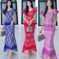 ราคา ￼ชุดเชทเสื้อกระโปรงยาว ทรงหางปลา ผ้าพิมพ์ลายไทย งานสวย ใส่ได้หลายโอกาส (26652892773)