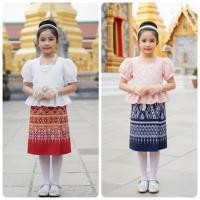 ราคา ชุดไทยเด็กเสื้อคอเหลี่ยมแขนตุ๊กตาชายเสื้อระบาย+ผ้าถุง (25082110747)