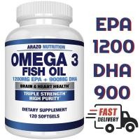 ราคา Arazo Nutrition น้ำมันปลา โอเมก้า 3 120 เม็ด /4,080mg Premium Omega 3 Fish Oil HIGH EPA 1200mg + DHA 900mg x3 Strength (8062543634)
