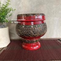 ราคา บาตรไม้ บาตรน้ำมนต์ ทำจากไม้แท้ แบบเขียนทองเก่า (8826699866)