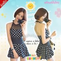 ราคา ส่งฟรีEMS M,L,XL บิกินี่ ชุดว่ายน้ำ วันพีช แบบเดรสกระโปรง สายคล้องคอ แต่งซีทู ลายจุด ขาว-ดำ ด้านในมีกางเกงเย็บติดชุด (847253843)