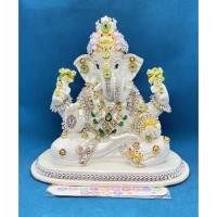 ราคา พระพิฆเนศปางเศรษฐี(Dagadusheth)องค์เนื้อเรซิ่นสีขาวมุกขนาดหน้าตัก6นิ้ว เครื่องประดับสีเขียว (19449712216)