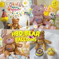 ราคา [ร้านไทย] - ลูกโป่งฟอยล์ตุ๊กตาหมี สีฟ้า สีชมพู สีน้ำตาล happy birthday (29754990363)