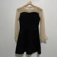 ราคา เดรสกระโปรงสั้น แขนชีฟอง สีดำฟรุ้งฟริ้ง (14429622061)
