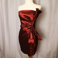 ราคา เดรสเกาะอก ผ้าไหม สีแดงไวน์ แต่งโบว์ ออกงาน ออกเดท มีตติ้ง สังสรรค์ (40206870129)