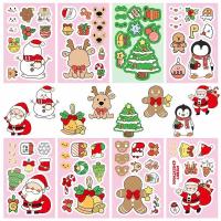 ราคา 8/16sheets Christmas Cartoon DIY Puzzle Stickers Cute Santa Claus Make a Face Game Decals Children Fun Assemble Jigsaw T (26637074997)