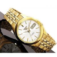 ราคา Seiko 5 Sports Automatic นาฬิกาสำหรับผู้ชาย สายสแตนเลส สีทอง/หน้าปัดขาว รุ่น SNKL26K1 (5217853268)