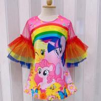 ราคา เดรสเด็ก ชุดเด็ก มินิเดรสลายม้าโพนี่แต่งระบายสีรุ้งที่แขน (3126398970)