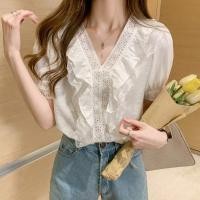 ราคา พร้อมส่ง เสื้อแฟชั่นสไตล์เกาหลี สีขาว ลายลูกไม้ (13119152953)