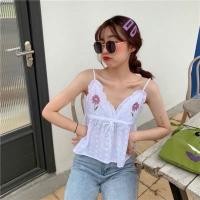 ราคา พร้อมส่ง เสื้อสายเดี่ยวผ้าลูกไม้ฉลุลายเนื้อนิ่ม ปักลายดอกไม้ที่ (2179656549)