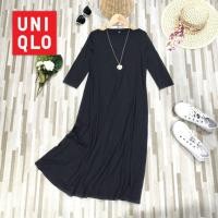ราคา เดรส Uniqlo มือสอง สีดำ ผ้านิ่มเด้ง ทรงสวย ปลายบาน สภาพดีงาม Size S (40770602206)