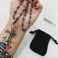 ราคา ภาพจริง 925 เงิน สร้อยคอกางเขน Chrome Heart (42258814573)