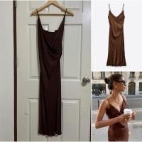 ราคา ZARA เดรสสายเดี่ยวสีน้ำตาล สภาพดี (24704779251)