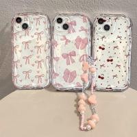 ราคา สีชมพู Bowknot พร้อมโซ่เคสโทรศัพท์สําหรับ Samsung Galaxy S25 S24 Ultra S22 Plus S24FE แฟชั่น Y2K สร้อยข้อมือเชือกเส้นเล็กน่ารัก Stitch Clear Wave ด้านข้างซิลิโคนนุ่ม (45704666678)