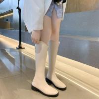 ราคา MVP❤36-42❤ รองเท้าบูทหนัง PU ส้นเตี้ยหัวแหลมสำหรับผู้หญิงส้นหนารองเท้าบูทรัดรูปสูงรองเท้าบูทผู้หญิงอเนกประสงค์~ (22988757778)