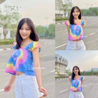 ราคา เสื้อมัดย้อมแขนระบายสีพาสเทลเอวลอย (21478070340)