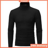 ราคา ⚡จัดส่งด่วน⚡เสื้อแขนยาวคอเต่าบางสําหรับผู้ชายเสื้อสวมหัวเสื้อถักยืดอบอุ่น (42968201243)