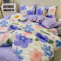 ราคา ชุดผ้าปูที่นอนครบชุด6ชิ้น พร้อมผ้านวม ลายดอกไม้สีม่วง (19258644965)