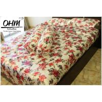 ราคา OHM ผ้าปูที่นอน ผ้าซาตินแท้ 330 เส้น ขนาด 6 ฟุต 5 ชิ้น (พื้นขาวลายดอกไม้ชมพู-โอรส) (904881169)