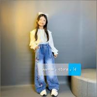 ราคา กางเกงยีนส์เด็กปักลายดอกไม้สวยหรูสําหรับอายุ 6-13 ปี (40676196800)
