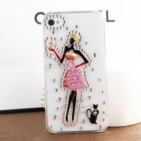 ราคา เคสไอโฟน 4/4s (Case Iphone 4/4s) เคสไอโฟนกรอบใสประดับเพชรสาวชุดชมพู (6531832556)