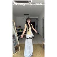 ราคา ชุดสูทผ้าคลุมไหล่สไตล์เกาหลียอดนิยม พร้อมเสื้อยืดแขนสั้นและกางเกงยีนส์ขาบาน (53455492096)