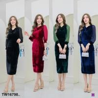 ราคา PE16798 เดรสกำมะหยี่ แขนยาวแต่งแขนชีฟอง คอถ่วงผ่าหลังเรียบหรู ไฮโซ ลุคกึ่งทางการ ในงานสังคมผู้ใหญ่ เรียบหรู ต้องจัดเลย (22320735033)