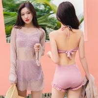 ราคา ♞จัดส่งใน 2 ถึง 3 วัน BikiniTime มี 6 สี SB112 ชุดว่ายน้ำบิกินี ฟรีไซส์ เซ็ท3ชิ้น พร้อมเสื้อคลุมแขนยาวซีทรู บรามีฟองน้ (13758418691)