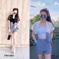 ราคา GN13961 **รบกวนสอบถามก่อนสั่งซื้อจ้า** Set 2 ชิ้น เสื้อลูกไม้ชายสก็อต + กางเกงลายสก็อตขาสั้น + เกาะอก (7663648303)