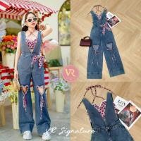 ราคา VORA Set เอี๊ยมยีนส์ขายาว มาพร้อมเสื้อครอปผูกคอ แต่งขอบลูกไม้1 (29525374750)
