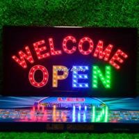 ราคา ป้ายไฟLED ป้ายไฟตัวอักษร ป้ายไฟวิ่ง ป้ายไฟหน้าร้าน "ป้ายไฟ WELCOME OPEN" แบบเสียบปลั๊กไฟ รับทำป้าย (18694065783)