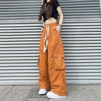 ราคา ชุดเอี๊ยมขากว้างสีแดงย้อนยุคอเมริกัน High Street Design Pocket กางเกงลําลองหลวมขนาดใหญ่ (24041124385)
