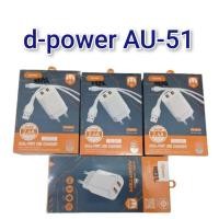 ราคา สายชาร์จ+หัวชาร์จ ปลั๊กขากลม d-power รุ่น AU-51 หัวอะเเดปเตอร์ชาร์จ 2.4A ชาร์จเร็ว ดีไซน์ใหม่ ขนาดเล็ก พกพาสะดวก (28634071027)