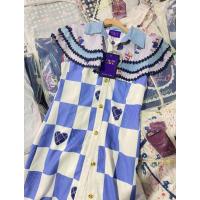 ราคา (M,XL) พร้อมส่งชุดเดรสยาวตารางหัวใจคอปกลายน้องหมีคอปก 4 ชั้น ผ้าดีมาก งานป้าย Chalita แท้ มือ1 ป้ายห้อย (23089484657)