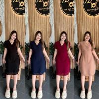 ราคา มินิเดรสหน้าวีไขว้แขนกลีบบัวผ้าชีฟองสีพื้น261 (23575557586)
