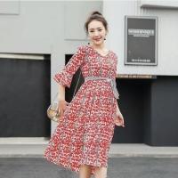 ราคา ชุดเดรสยาว ลายดอกสีส้ม เอวยางยืด มีผ้าผูกเอว ใส่เที่ยว หรือใส่คลุมท้องได้ (5791854016)