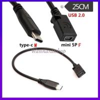ราคา สายแปลง Mini USB to Type C ยาว 25cm (Type C USB 3.1 Male to 5pin Mini USB Female Charging Data sync Cable Cord Adapter) (24508478861)