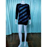 ราคา เดรสแฟชั่น เหมาะสำหรับสาวอวบ สีดำ แขนยาว ผ้านิ่มเด้ง รีดเพชรสีฟ้า งานป้าย Leela Lamoon (15781601011)