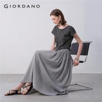 ราคา GIORDANO WOMEN Smocked half elastic waist maxi skirt 18465623 (28088558852)
