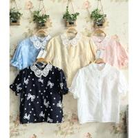 ราคา งานนำเข้า เกาหลี เสื้อคอปก ผ้าลูกไม้ ปักโบว์ & ดอกไม้ แขนสม็อคตุ๊กตา (27634315693)