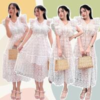 ราคา TT20965 เดรสยาว ลูกไม้แขนกุด ไหล่ระบาย มีซับ มีซิปหลัง (41756822469)