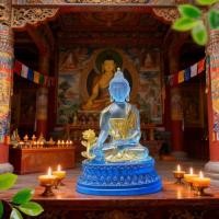 ราคา ยาพระพุทธรูปเครื่องประดับบูติกเคลือบสีฟ้าแสงทาทากาตาพระโพธิสัตว์พระพุทธรูปฮอลล์บ้านน้ําเคลือบยาโทเรซิ่นบัด (54754454500)