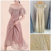 ราคา Glittering off the shoulder ruffles dress ✨✨ เดรสออกงานสีครีม ทอง ชุดราตรี SQ11 (18994960940)